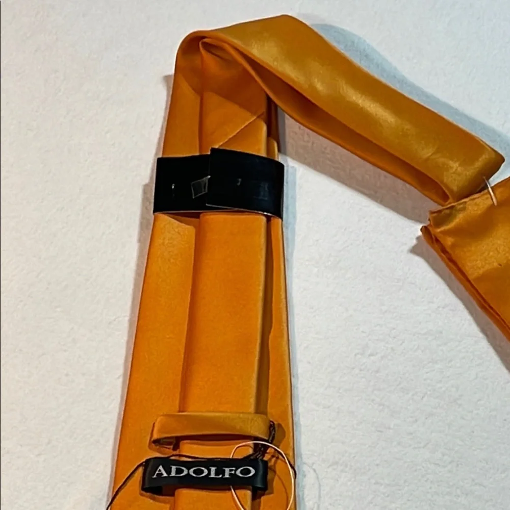 Adolfo Gold Satin Necktie NWT with handkerchief